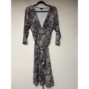Talbots Faux Wrap Dress Womens 1X Brown Snakeskin Print Excellent 3/4 Sleeve